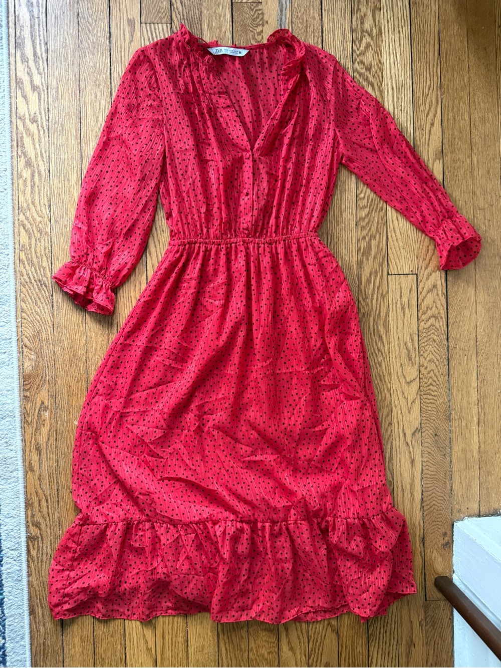 Zara Red Polka Dot Midi Dress - Size XS